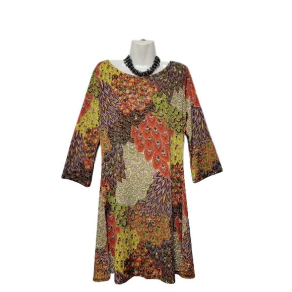 Multicolor Vibrant Colorful Three Quarter Sleeve Dress Size L, Size XL - Picture 2 of 11